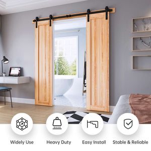 EaseLife Double Door Sliding Barn Door Hardware Track Kit,Basic J Pulley,Heavy Duty,Slide Smoothly Quietly,Easy Install
