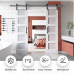 EaseLife Glass Barn Door with Sliding Door Hardware Kit Included & Handle,Solid LVL Wood Covered with Water-Proof & Scratch-Resistant PVC Surface,DIY Assembly,5-Panel Glass,White