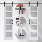 EaseLife Glass Barn Door with Sliding Door Hardware Kit Included & Handle,Solid LVL Wood Covered with Water-Proof & Scratch-Resistant PVC Surface,DIY Assembly,5-Panel Glass,White