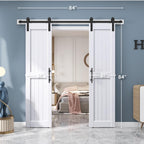 EaseLife Sliding Barn Door with Barn Door Hardware Track Kit Included,Solid LVL Wood Slab Covered with Water-Proof & Scratch-Resistant PVC Surface,DIY Assembly,Easy Install,White, H-Frame