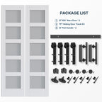EaseLife Glass Barn Door with Sliding Door Hardware Kit Included & Handle,Solid LVL Wood Covered with Water-Proof & Scratch-Resistant PVC Surface,DIY Assembly,5-Panel Glass,White
