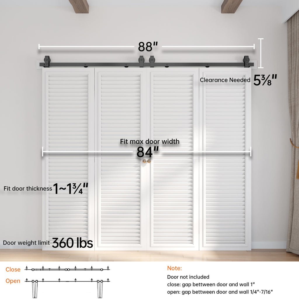 Bi-fold Sliding Barn Door Hardware,Top Mount Installation,Heavy Duty Roller,Smoothly and Quietly,Black(Door Not Included)