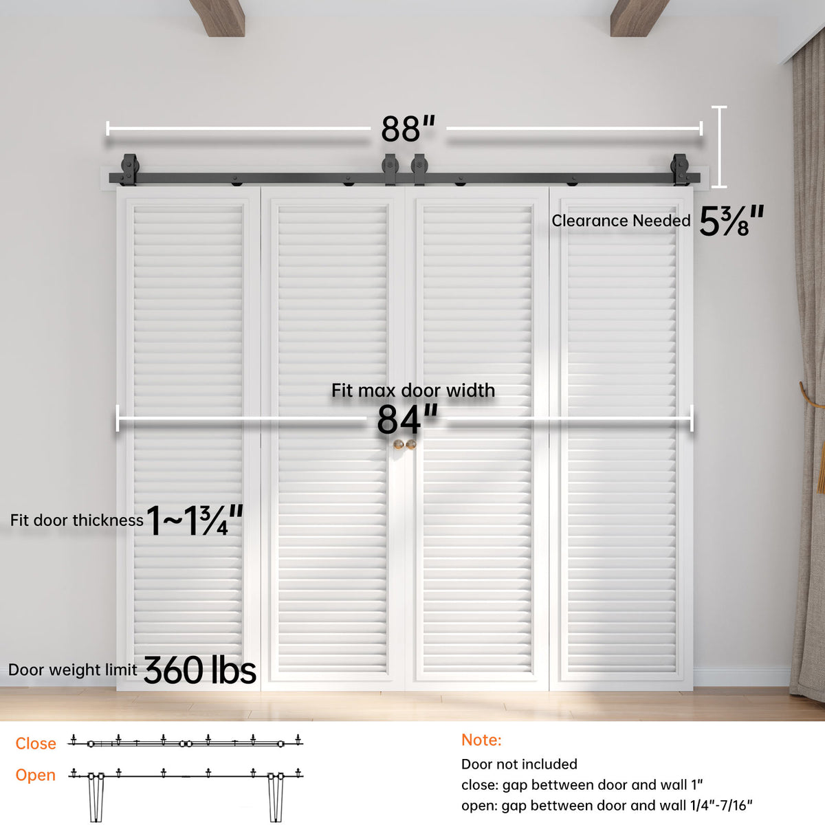 Bi-fold Sliding Barn Door Hardware,Top Mount Installation,Heavy Duty Roller,Smoothly and Quietly,Black(Door Not Included)