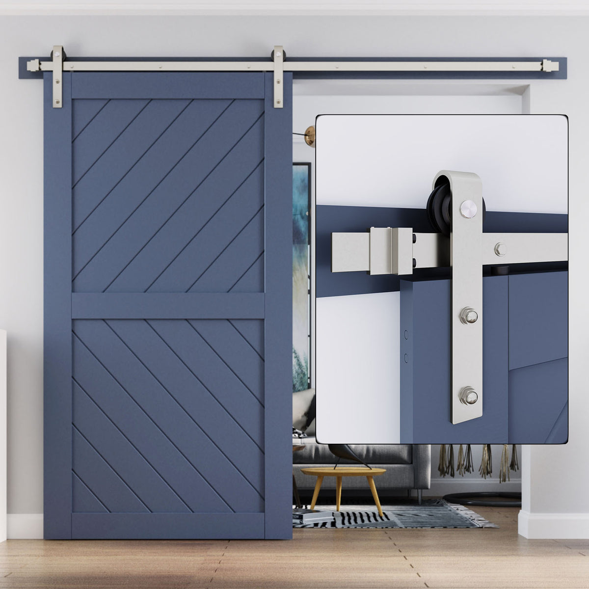 EaseLife Heavy Duty Brushed Nickel Sliding Barn Door Hardware Track Kit,Modern,Sturdy,Slide Smoothly Quietly,Easy Install