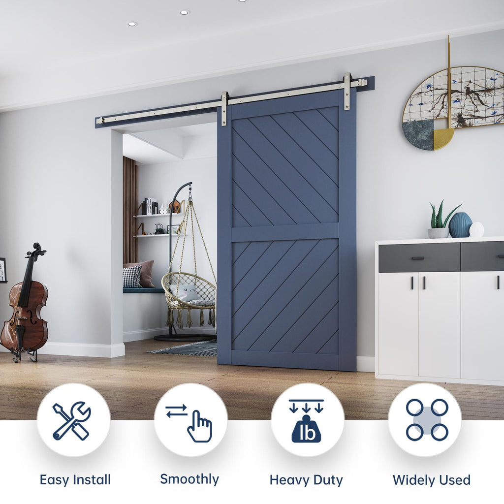EaseLife Heavy Duty Brushed Nickel Sliding Barn Door Hardware Track Kit,Modern,Sturdy,Slide Smoothly Quietly,Easy Install