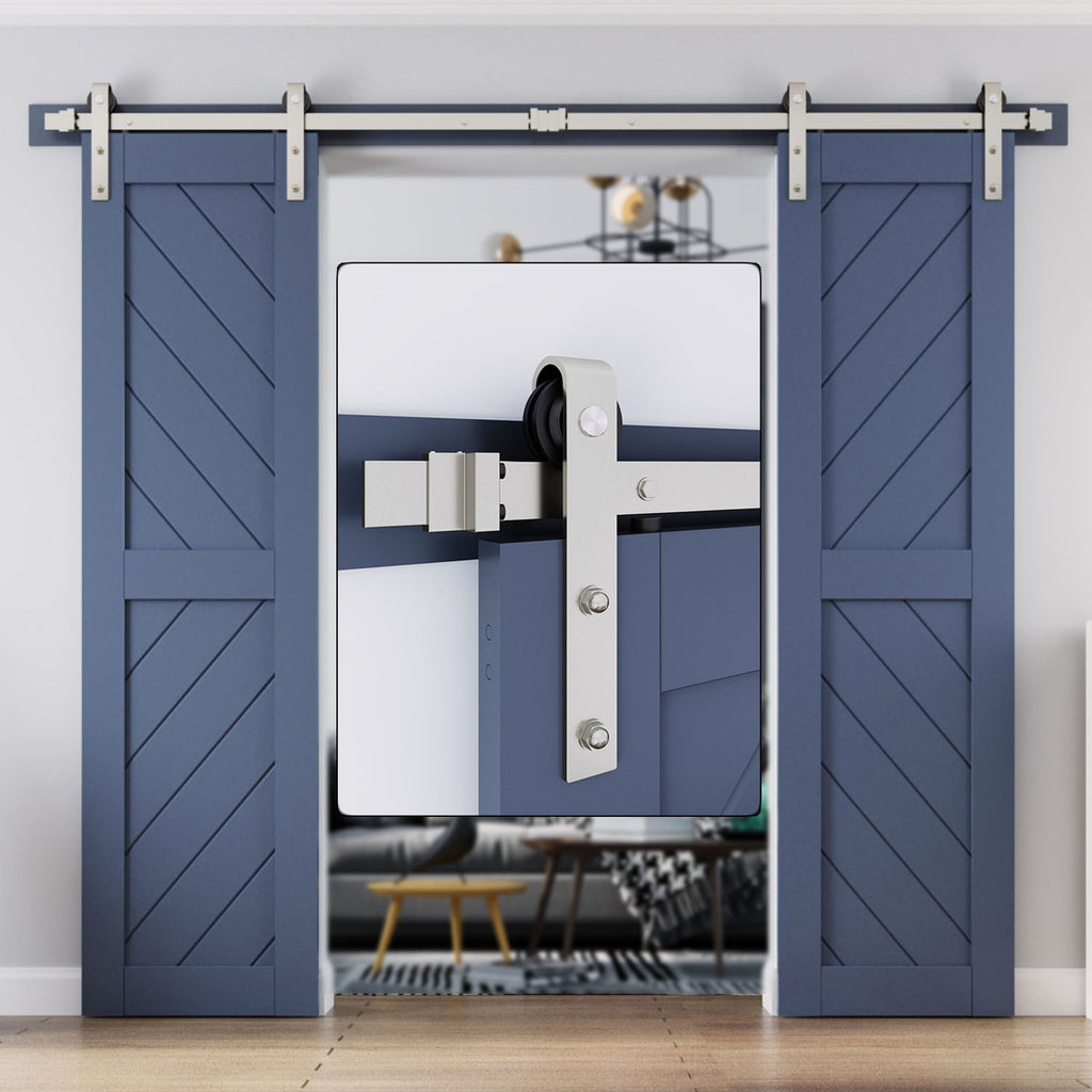 EaseLife Heavy Duty Brushed Nickel Sliding Barn Door Hardware Track Kit,Modern,Sturdy,Slide Smoothly Quietly,Easy Install