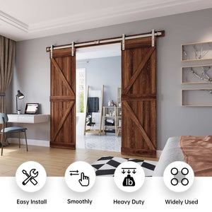 EaseLife Brushed Nickel Double Sliding Barn Door Hardware Track Kit,Straight Pulley,Heavy Duty,Slide Smoothly Quietly,Easy Install