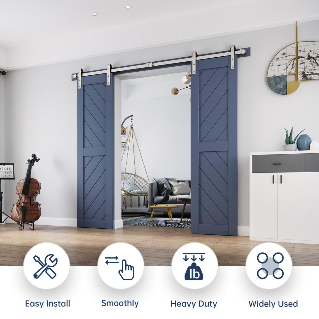 EaseLife Heavy Duty Brushed Nickel Sliding Barn Door Hardware Track Kit,Modern,Sturdy,Slide Smoothly Quietly,Easy Install