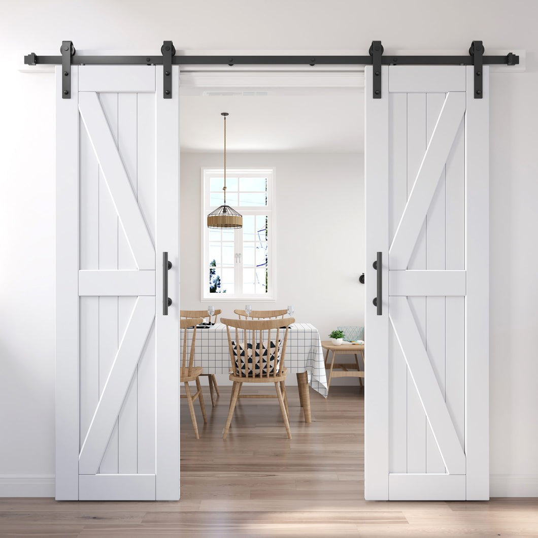 EaseLife Sliding Barn Door with Barn Door Hardware Track Kit Included,Solid LVL Wood Slab Covered with Water-Proof & Scratch-Resistant PVC Surface,DIY Assembly,Easy Install,White,K-Frame