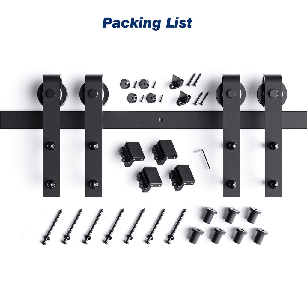 EaseLife Double Door Sliding Barn Door Hardware Track Kit,Basic J Pulley,Heavy Duty,Slide Smoothly Quietly,Easy Install