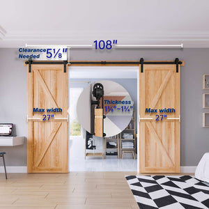 EaseLife Double Door Sliding Barn Door Hardware Track Kit,Basic J Pulley,Heavy Duty,Slide Smoothly Quietly,Easy Install