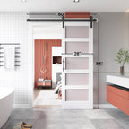 EaseLife Glass Barn Door with Sliding Door Hardware Kit Included & Handle,Solid LVL Wood Covered with Water-Proof & Scratch-Resistant PVC Surface,DIY Assembly,5-Panel Glass,White