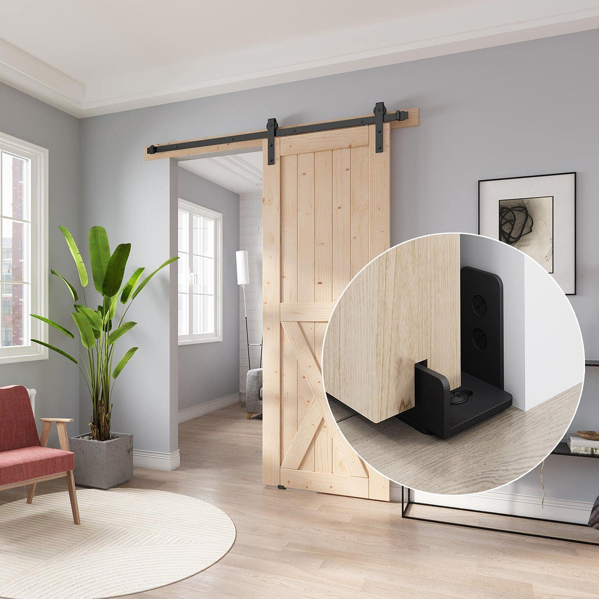 EaseLife Sliding Barn Door Bottom Floor Guide,Adjustable Roller,Wall Mount System,Flush Flat Bottom Design,2 Assemble Setup Options,Fit All Size Door