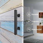 EaseLife 12" Sliding Barn Door Pull Handle with Flush Hardware Set,Heavy Duty,Solid,Rustic Style,Black Powder Coated Finish,Easy Install
