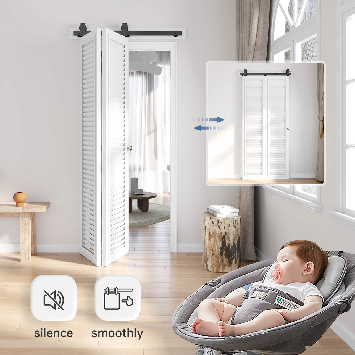 Bi-fold Sliding Barn Door Hardware,Top Mount Installation,Heavy Duty Roller,Smoothly and Quietly,Black(Door Not Included)