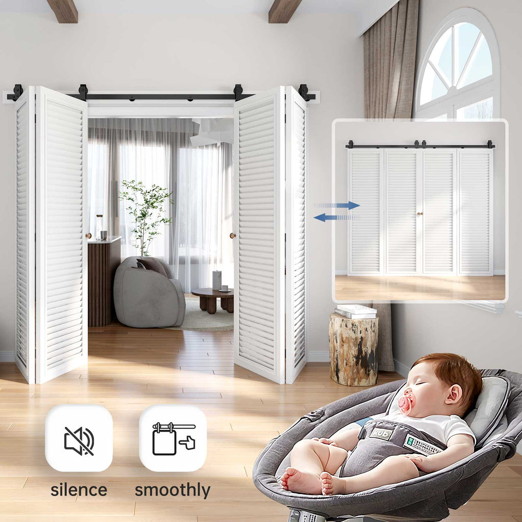 Bi-fold Sliding Barn Door Hardware,Top Mount Installation,Heavy Duty Roller,Smoothly and Quietly,Black(Door Not Included)