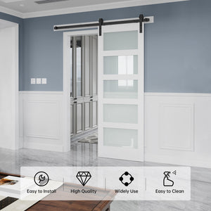 Glass Door, White Sliding Barn Door Slab with 5 Frosted Glass Panels,Assembly Needed Interior Barn Door for Closet,Bathroom and Living Room etc.