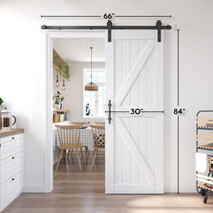 EaseLife Sliding Barn Door with Barn Door Hardware Track Kit Included,Solid LVL Wood Slab Covered with Water-Proof & Scratch-Resistant PVC Surface,DIY Assembly,Easy Install,White,K-Frame