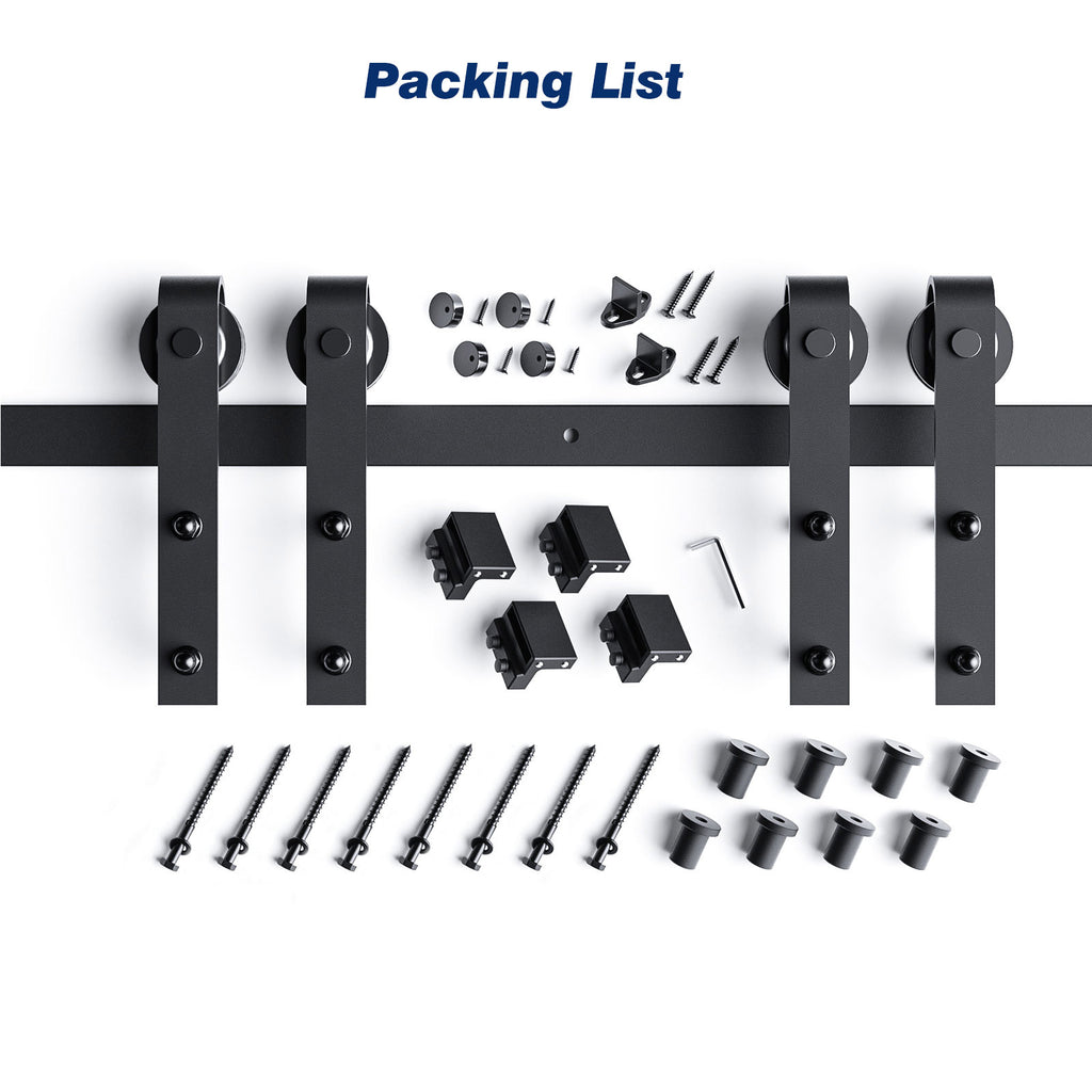 EaseLife Double Door Sliding Barn Door Hardware Track Kit,Basic J Pulley,Heavy Duty,Slide Smoothly Quietly,Easy Install