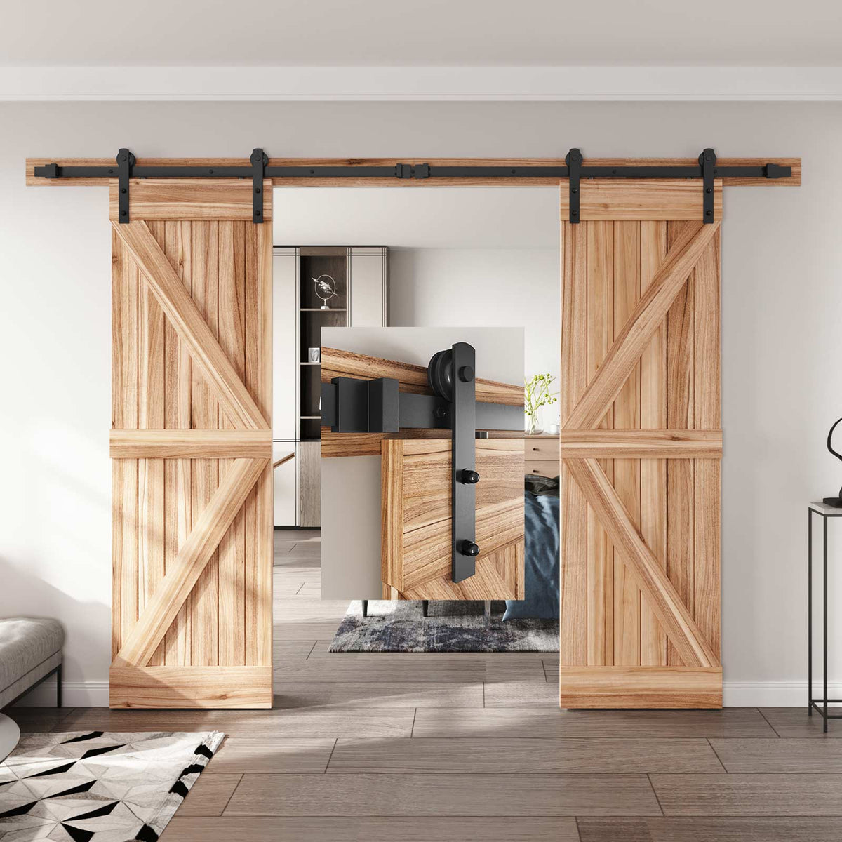 EaseLife Heavy Duty Sliding Barn Door Hardware Track Kit,Straight Pulley,Slide Smoothly Quietly,Easy Install