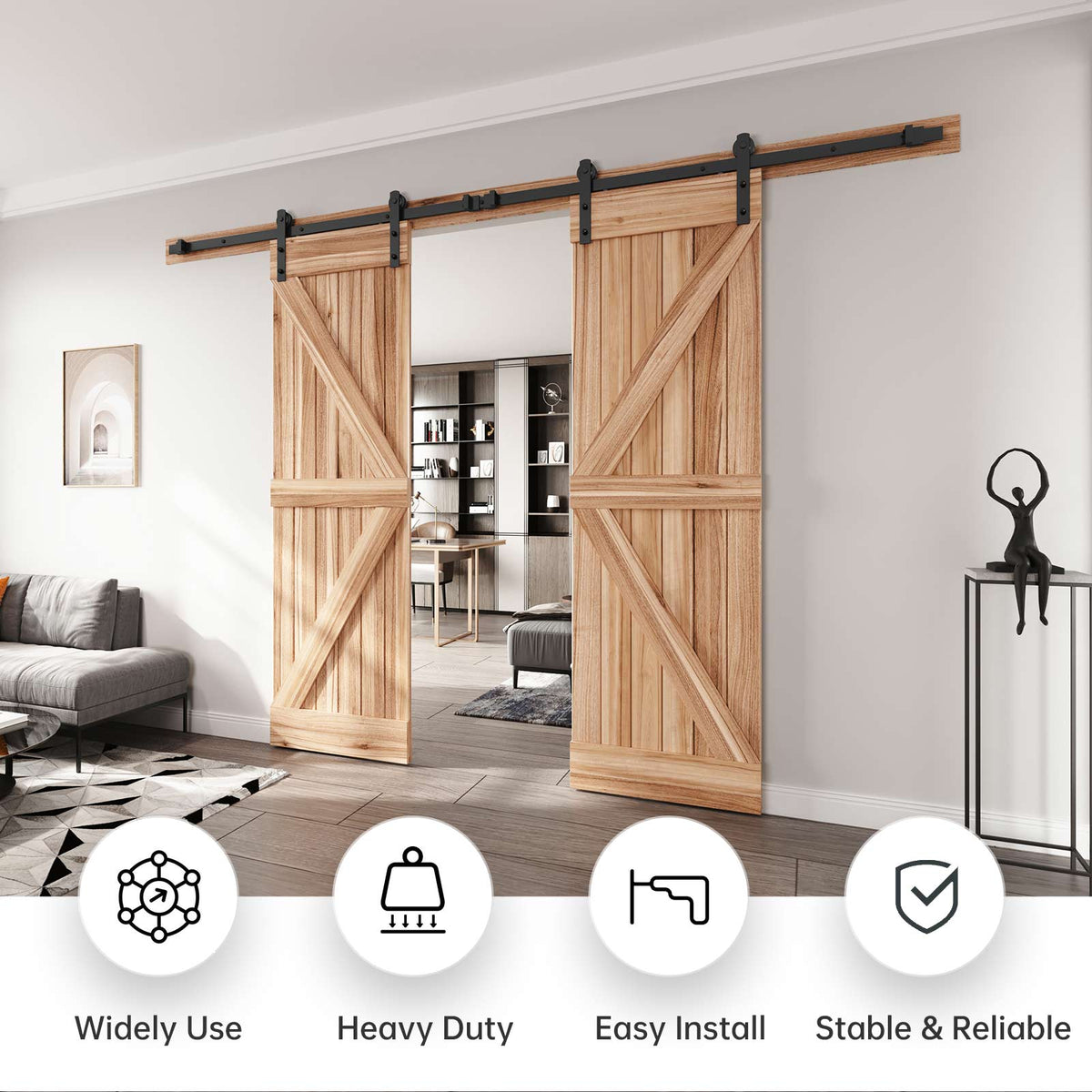 EaseLife Heavy Duty Sliding Barn Door Hardware Track Kit,Straight Pulley,Slide Smoothly Quietly,Easy Install