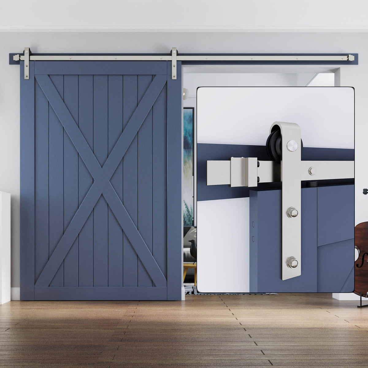 EaseLife Heavy Duty Brushed Nickel Sliding Barn Door Hardware Track Kit,Modern,Sturdy,Slide Smoothly Quietly,Easy Install