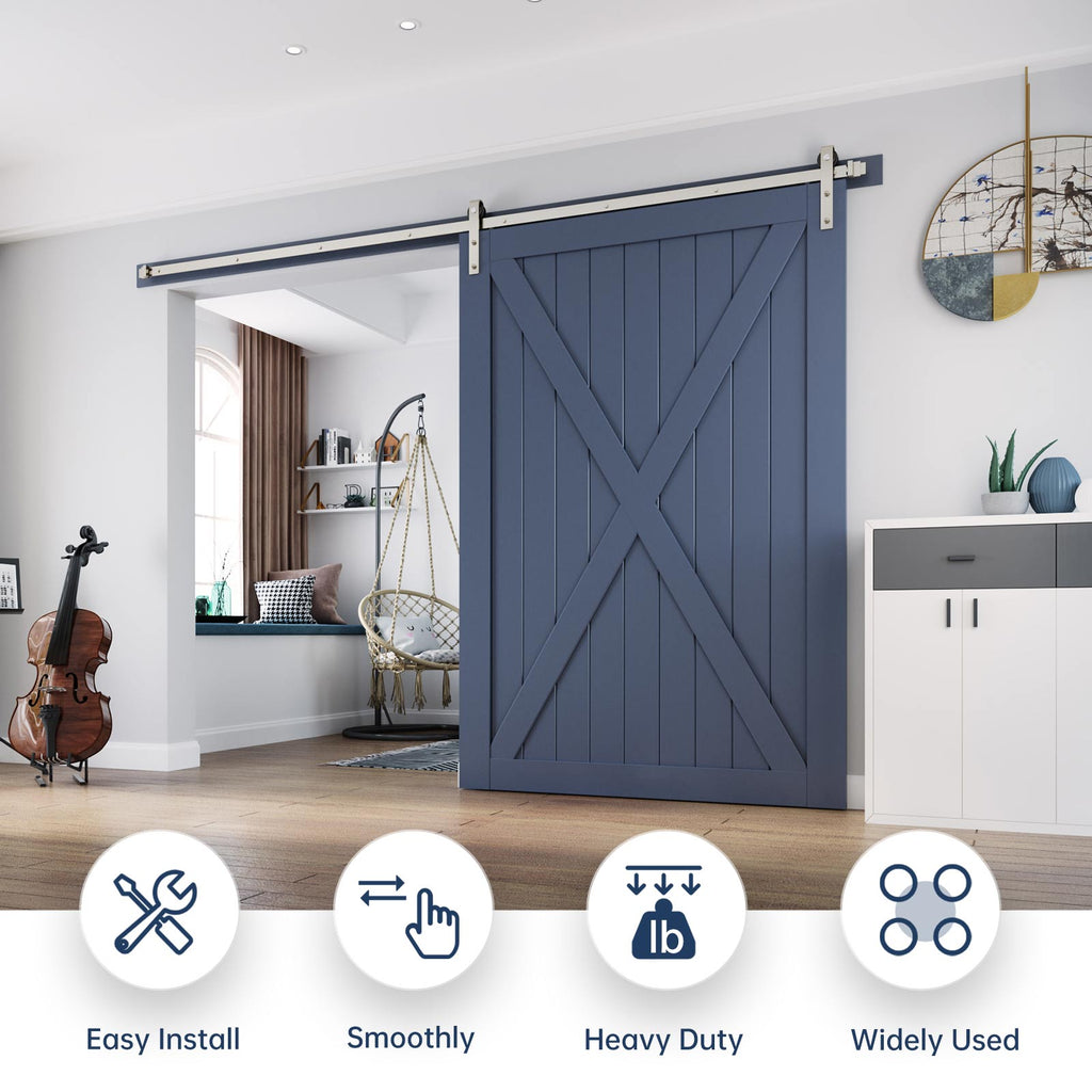 EaseLife Heavy Duty Brushed Nickel Sliding Barn Door Hardware Track Kit,Modern,Sturdy,Slide Smoothly Quietly,Easy Install