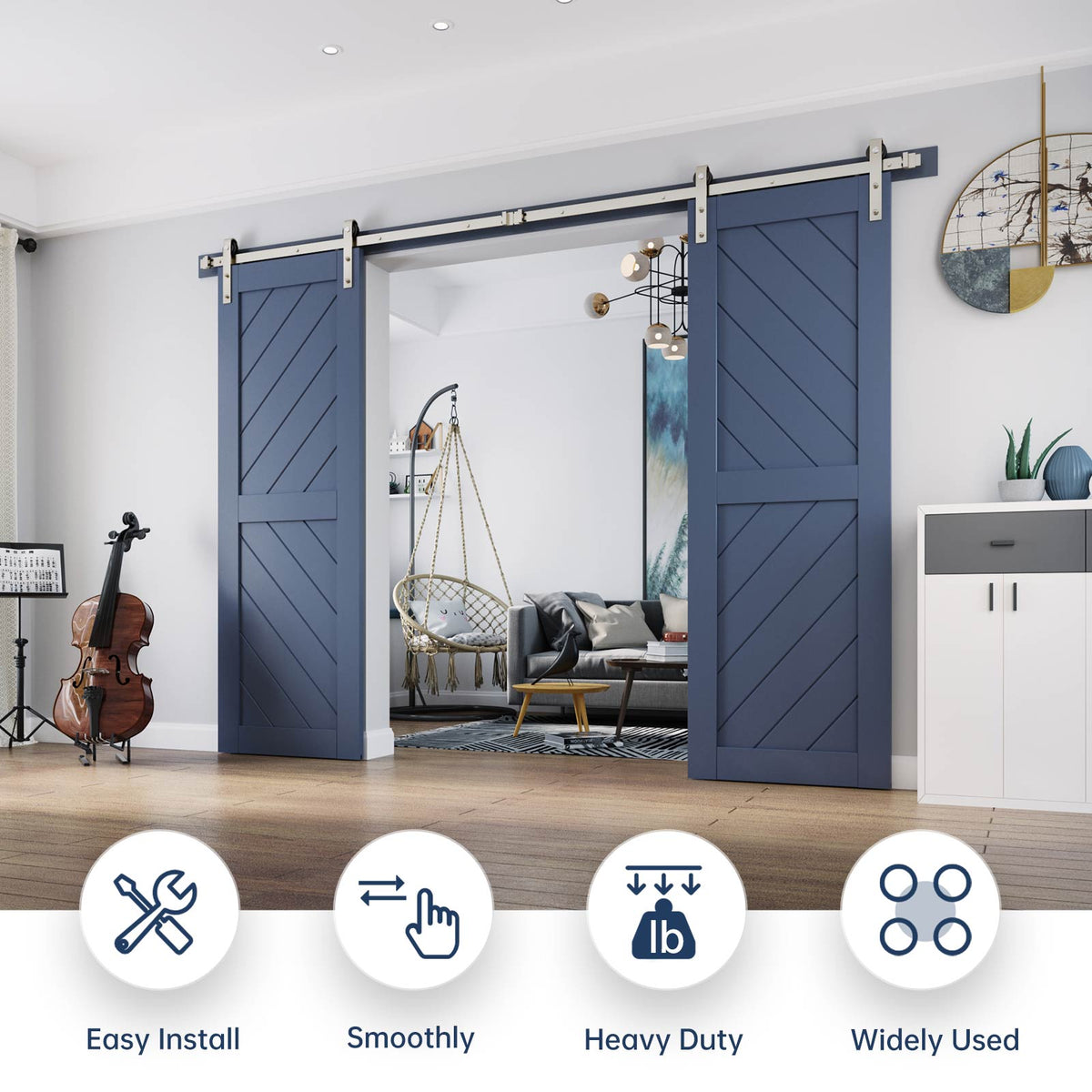 EaseLife Heavy Duty Brushed Nickel Sliding Barn Door Hardware Track Kit,Modern,Sturdy,Slide Smoothly Quietly,Easy Install