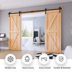 EaseLife Double Door Sliding Barn Door Hardware Track Kit,Basic J Pulley,Heavy Duty,Slide Smoothly Quietly,Easy Install