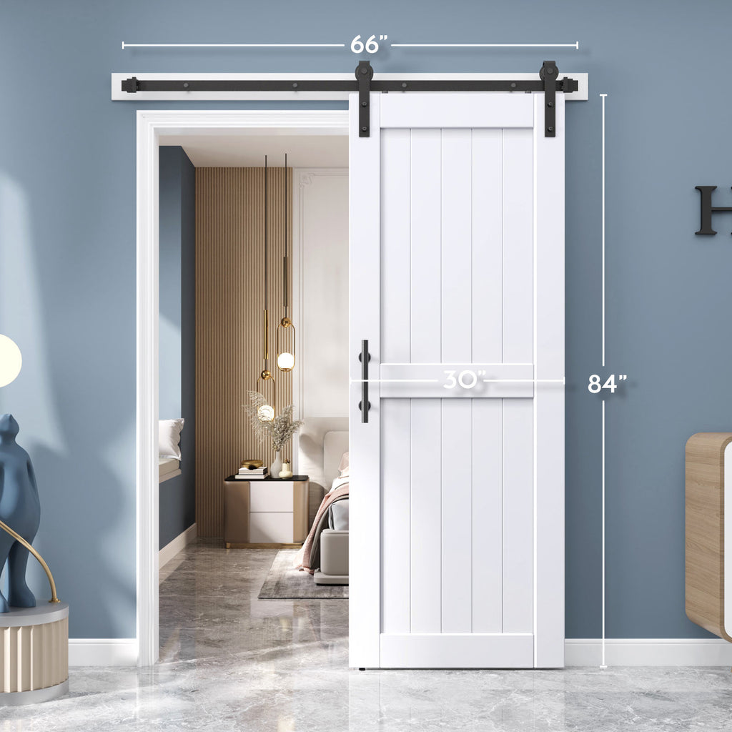 EaseLife Sliding Barn Door with Barn Door Hardware Track Kit Included,Solid LVL Wood Slab Covered with Water-Proof & Scratch-Resistant PVC Surface,DIY Assembly,Easy Install,White, H-Frame