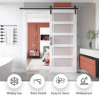 EaseLife Glass Barn Door with Sliding Door Hardware Kit Included & Handle,Solid LVL Wood Covered with Water-Proof & Scratch-Resistant PVC Surface,DIY Assembly,5-Panel Glass,White