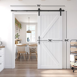 EaseLife Sliding Barn Door with Barn Door Hardware Track Kit Included,Solid LVL Wood Slab Covered with Water-Proof & Scratch-Resistant PVC Surface,DIY Assembly,Easy Install,White,K-Frame
