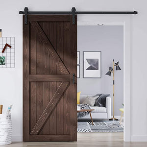 EaseLife Sliding Barn Door with 7FT Barn Door Hardware Kit & Handle Included,DIY Assemblely,Easy Install,Apply to Interior Rooms & Storage Closet,K-Frame,Coffee