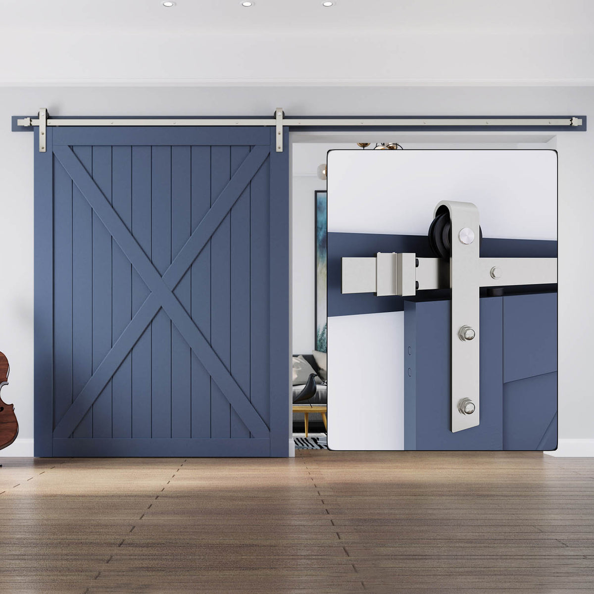 EaseLife Heavy Duty Brushed Nickel Sliding Barn Door Hardware Track Kit,Modern,Sturdy,Slide Smoothly Quietly,Easy Install