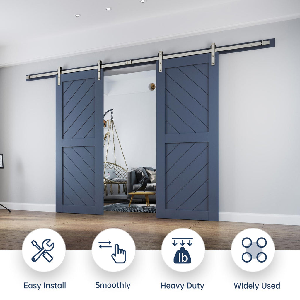 EaseLife Heavy Duty Brushed Nickel Sliding Barn Door Hardware Track Kit,Modern,Sturdy,Slide Smoothly Quietly,Easy Install