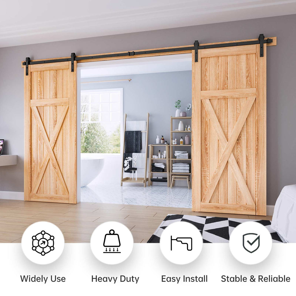 EaseLife Double Door Sliding Barn Door Hardware Track Kit,Basic J Pulley,Heavy Duty,Slide Smoothly Quietly,Easy Install