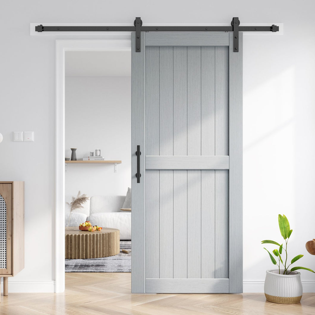 EaseLife Sliding Barn Door with 6.6FT Barn Door Hardware Track Kit Included,Solid LVL Wood Slab Covered with Water-Proof & Scratch-Resistant PVC Surface,DIY Assembly,Easy Install,H Shape