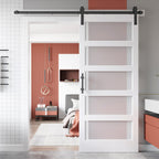EaseLife Glass Barn Door with Sliding Door Hardware Kit Included & Handle,Solid LVL Wood Covered with Water-Proof & Scratch-Resistant PVC Surface,DIY Assembly,5-Panel Glass,White