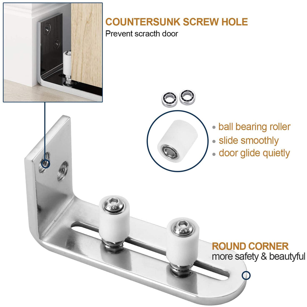 EaseLife Sliding Barn Door Bottom Floor Guide,Adjustable Roller,Wall Mount System,Flush Flat Bottom Design,2 Assemble Setup Options,Fit All Size Door