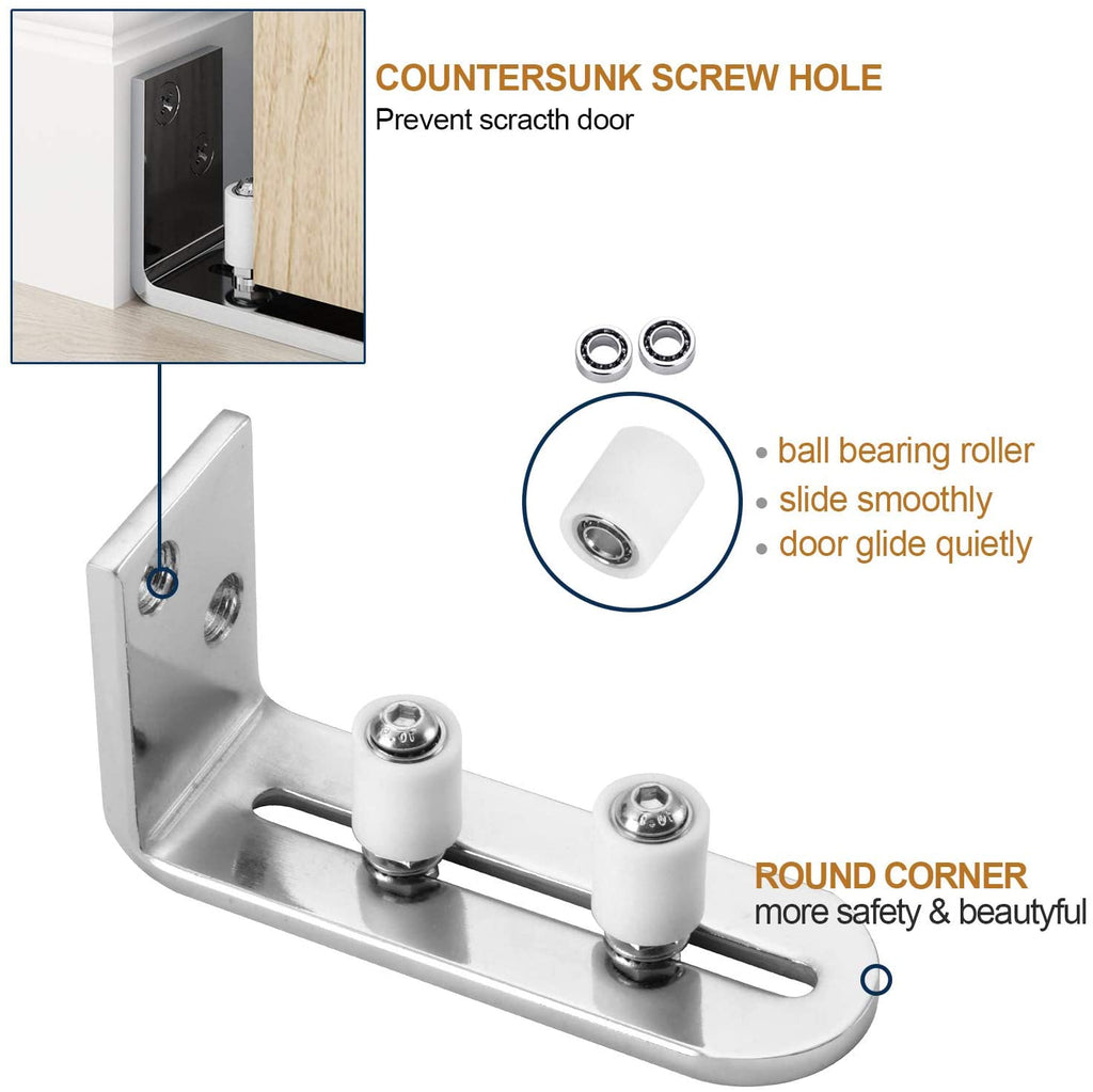 EaseLife Sliding Barn Door Bottom Floor Guide,Adjustable Roller,Wall Mount System,Flush Flat Bottom Design,2 Assemble Setup Options,Fit All Size Door