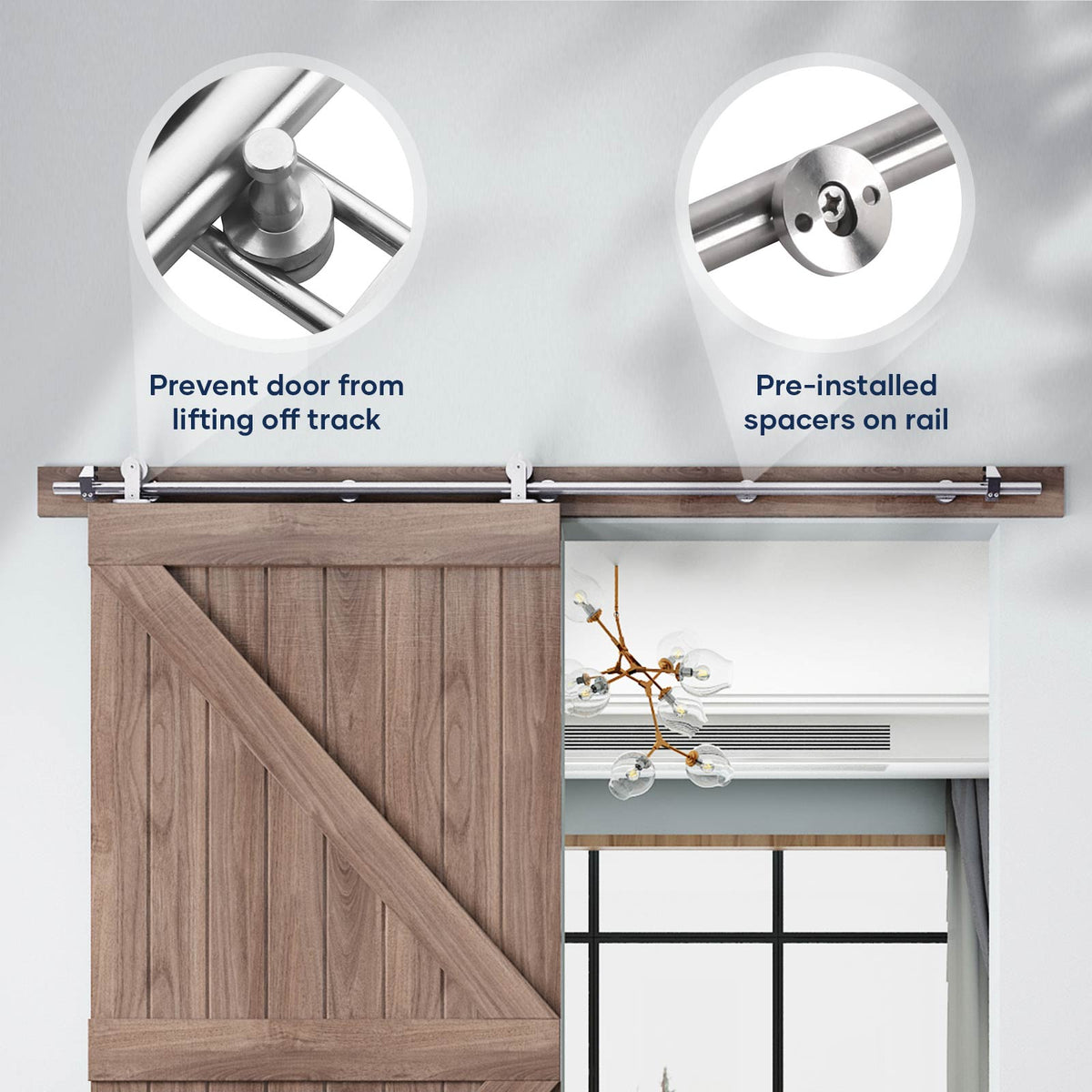 EaseLife Modern Stainless Steel Sliding Barn Door Hardware Track Kit,Top Mount,Anti-Rust,Slide Smoothly Quietly,Easy Install