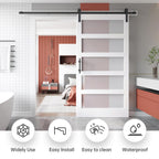 EaseLife Glass Barn Door with Sliding Door Hardware Kit Included & Handle,Solid LVL Wood Covered with Water-Proof & Scratch-Resistant PVC Surface,DIY Assembly,5-Panel Glass,White