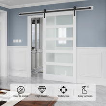 Load image into Gallery viewer, Glass Door, White Sliding Barn Door Slab with 5 Frosted Glass Panels,Assembly Needed Interior Barn Door for Closet,Bathroom and Living Room etc.