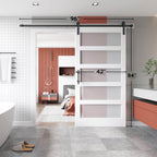 EaseLife Glass Barn Door with Sliding Door Hardware Kit Included & Handle,Solid LVL Wood Covered with Water-Proof & Scratch-Resistant PVC Surface,DIY Assembly,5-Panel Glass,White