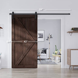 EaseLife Sliding Barn Door with 7FT Barn Door Hardware Kit & Handle Included,DIY Assemblely,Easy Install,Apply to Interior Rooms & Storage Closet,K-Frame,Coffee