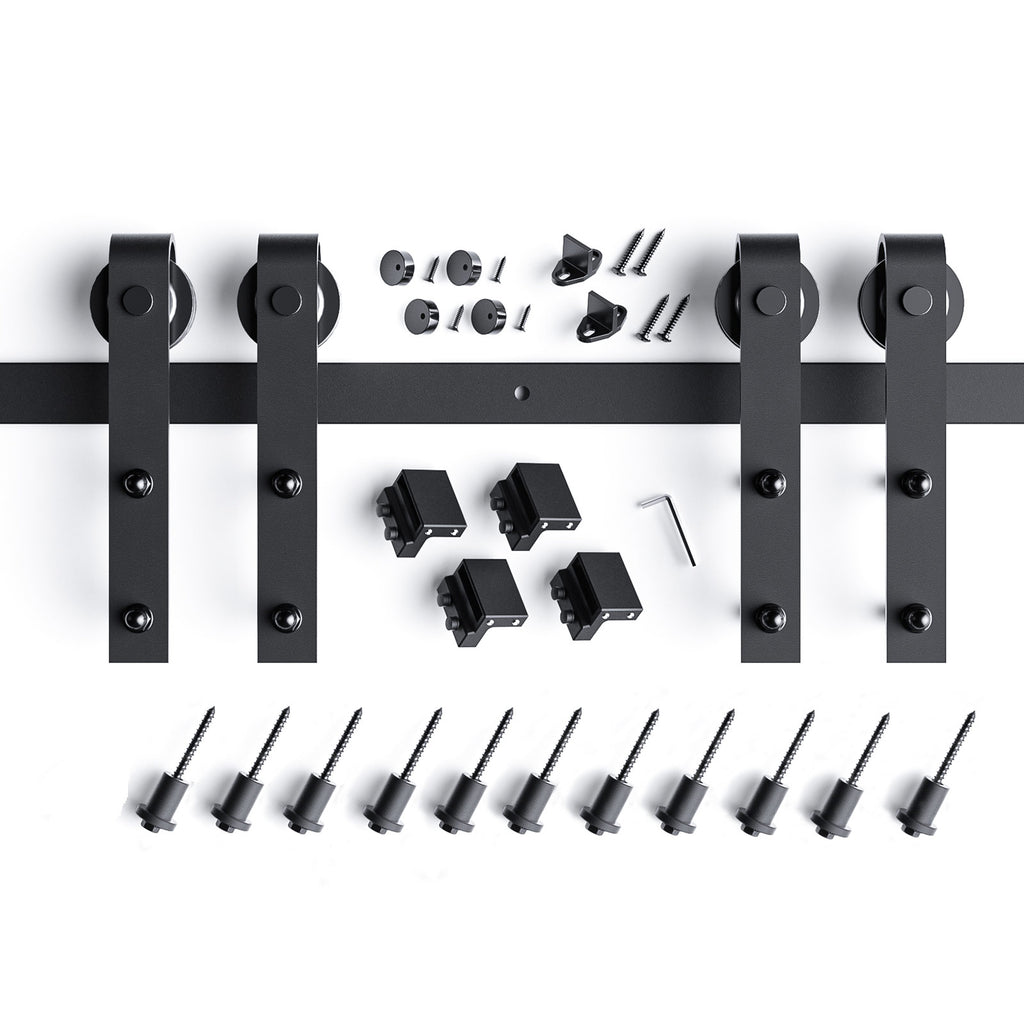 EaseLife Double Door Sliding Barn Door Hardware Track Kit,Basic J Pulley,Heavy Duty,Slide Smoothly Quietly,Easy Install