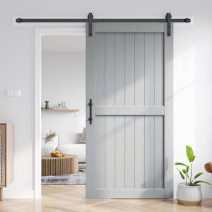 EaseLife Sliding Barn Door with 6.6FT Barn Door Hardware Track Kit Included,Solid LVL Wood Slab Covered with Water-Proof & Scratch-Resistant PVC Surface,DIY Assembly,Easy Install,H Shape