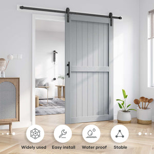 EaseLife Sliding Barn Door with 6.6FT Barn Door Hardware Track Kit Included,Solid LVL Wood Slab Covered with Water-Proof & Scratch-Resistant PVC Surface,DIY Assembly,Easy Install,H Shape