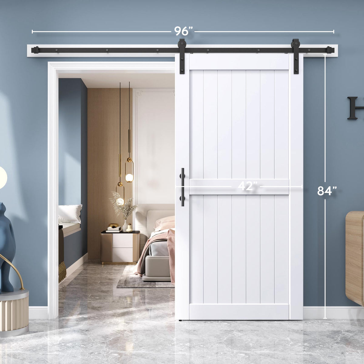 EaseLife Sliding Barn Door with Barn Door Hardware Track Kit Included,Solid LVL Wood Slab Covered with Water-Proof & Scratch-Resistant PVC Surface,DIY Assembly,Easy Install,White, H-Frame