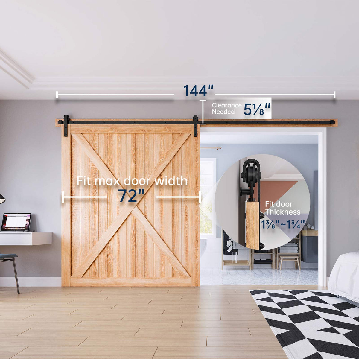 EaseLife Heavy Duty Sliding Barn Door Hardware Track Kit,Ultra Hard Sturdy,Slide Smoothly Quietly,Easy Install